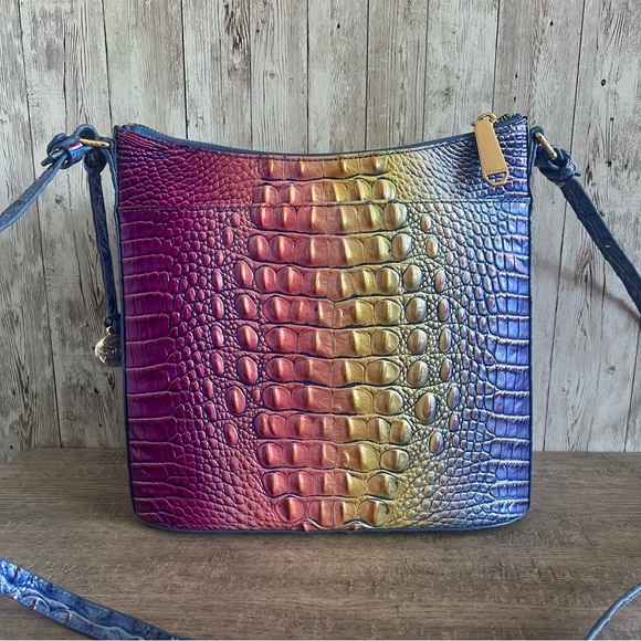 Brahmin Katie Multicolor Magic Ombre Crocodile Embossed Crossbody Bag Pink Blue - Picture 2 of 8
